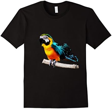 Mens Macaw Parrot On Perch Graphic Design Tee XL Black