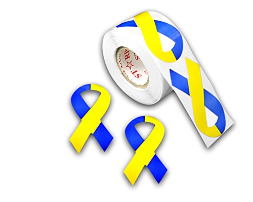 Large Blue & Yellow Ribbon Stickers - (1 roll)
