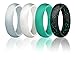 Silicone Wedding Ring For Women By ROQ, Set of 4 Silicone Rubber Wedding Bands - Black with Glitter Sparkle Teal, Teal Turquoise, White, Metal Look Silver - Size 10