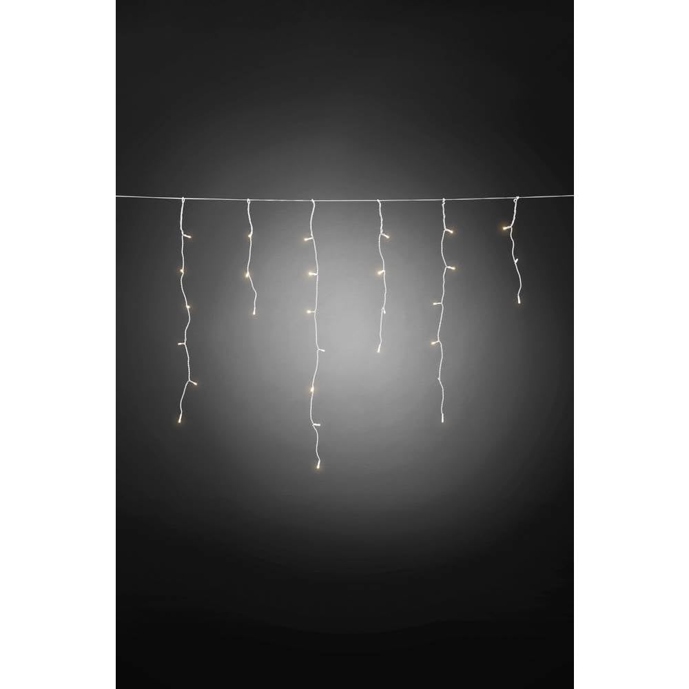 Konstsmide Battery Icicles Light Curtain 4x D 1.5 V Battery Operated Fairy Lights IP44 with Light Sensor 6H + 9H Timer 80 Warm White LEDs 3m White Cable