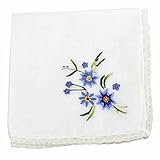 Dainty Floral Embroidered Cotton Handkerchief with Lace Trim