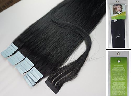16'' 18''20''22'' 24''tape - In Real Human Hair Extensions Straight 17 Colors 20pcs Beauty Hair Style (20inch 50g/20pcs, #01 Jet Black)