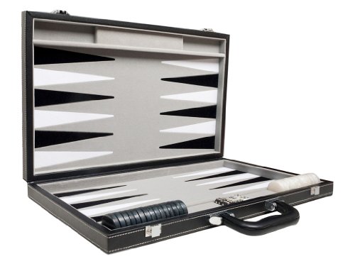 18" Leatherette Backgammon Set - Velvet Playing Field, Classic Black Board