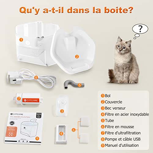 Fontaine Eau Chat – Fontaine Eau Chien Automatique Électrique 2.5L, Distributeur Eau Chat Super Silencieux avec Technologie d\'Ultrafiltration UF, Fontaine d’Eau Potable pour Animal, Charge USB 1.8M
