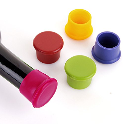 Katoot@ 5Pcs Lovely Wine Bottle Stoppers Silicone Bar Tools Candy Color Beer Champagne Saver Stopper Sealer - Color Random