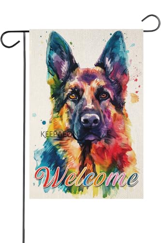 KEEPAEON Cute German Shepherd Garden Flag 12x18 In Vertical Double Sided Colorful Farmhouse Holiday Outside Decorations Linen Yard Flag for Spring Summer Autumn Winter (1146) at Amazon
