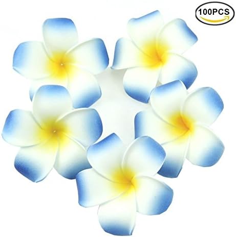 Gaobige Plumeria Flowers Artificial Foam Diameter 2.7 Inch Rubra Hawaiian Flower Petals For Wedding Party Decoration Christmas Tree (100 Pcs, Blue)