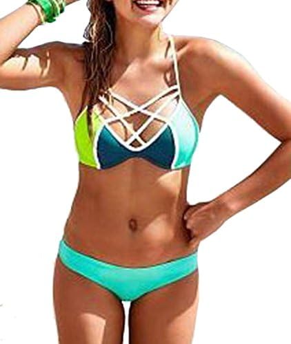 Womens Sexy Bandage Cross Front Two Piece Bikini Fashion Swimswear