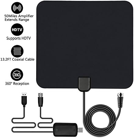 TV Antenna, Digital Antenna, 50 Mile Range Amplified Indoor HDTV Antenna with Detachable Amplifier Signal Booster and 13.2FT Coax Cable