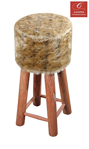 Gold Fauxfur bar Stool, 4 Wooden Legs,30X30X68cms,Best for bar,Kitchen,Dressing Room,Soft,Comfortable by CHOPRA INTERNATIONAL
