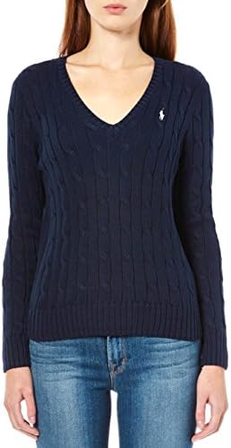 Polo Ralph Lauren Womens 100% Cotton Cable Knit V-Neck Sweater