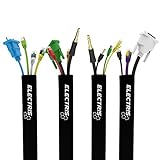 Electris Cable Management Sleeve 4 Pack Neoprene Wire Hider Cord Holder | Cable Organizer Tube Concealer Wrap With Zipper | Wrapper Wires Ties Solution | Cord Protector | Bundler Loom Cover