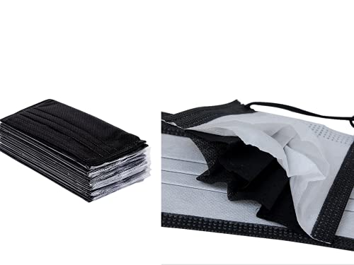 4ply Black Disposable Face Mask- Black Face Mask with Activated Carbon Disposable Face Masks Black Masks Breathable Masks for Women, Men and Kids and Office Supplies (4ply) (Black 50pcs)