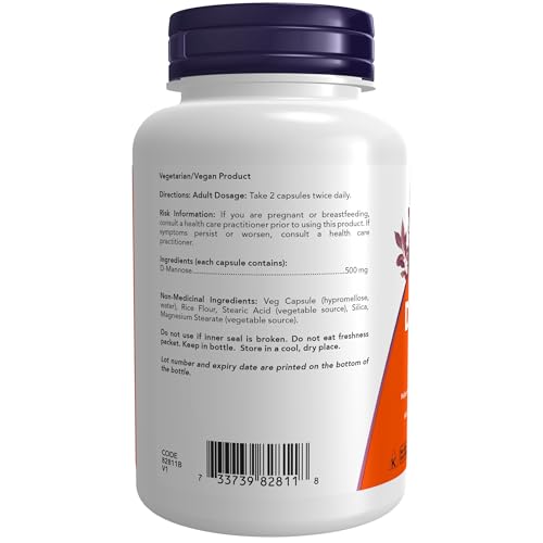 NOW FOODS SUPPLEMENTS, D-MANNOSE 500 MG, NON-GMO PROJECT VERIFIED, HEALTHY URINARY TRACT*, 120 VEG CAPSULES