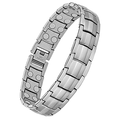 Feraco Mens Pure Titanium Magnetic Bracelet Magnetic Bracelet with Double Row Strong Magnets, Adjustable Jewelry Gift