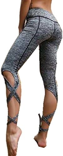 Women Sports Gym Yoga Workout Fitness Cropped Leggings Tie Cuff Capri Dance Pants