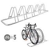 CyclingDeal 5 Bicycle Floor Type Parking Rack Stand - for Mountain and Road Bike Indoor Outdoor Nook Garage Storage