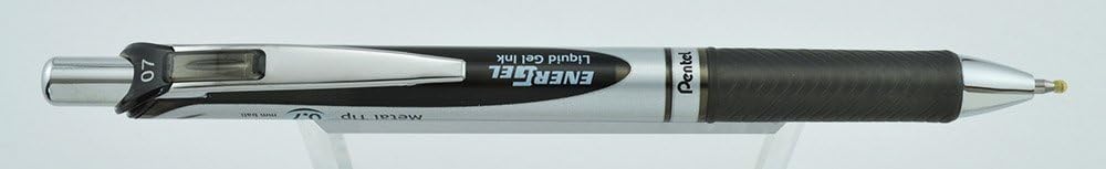 Pentel EnerGel RTX Deluxe Retractable Liquid Gel Pen, Fine .7mm Metal Tip, Black Ink, Silver Barrel (Bulk Lot of 15) (BL77-A): Office Products