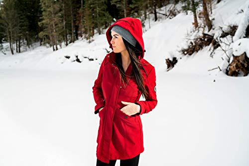 Alpine North Women's Soft-Shell Jacket Lightweight Water Repellent Long Coat (Small, Cranberry) - Thumbnail 3