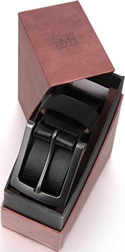 Marino Avenue Men's Genuine Leather Belt, Classic Jean Style, 1.5" Width - Black - 48