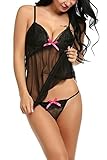 Avidlove Sexy Lingerie for Women Lace Babydoll Chemise Set Black L