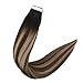 Full Shine Real Hair Tape in Extensions Remy Human Hair 14Inch Balayage Tape in Hair Extensions Off Black Fading to Dark Brown and Ash Blonde 50 Gram 20 Pieces Double Sided Extension Tape Glue in