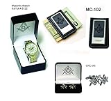 Fathers Day -Masonic Set - Mason Wrist Watch with Masonic Formal Cufflinks & Money Clip Set