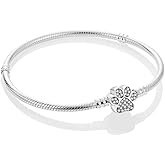 TINSLO 925 Sterling Silver Snake Chain Bracelet Fit Pandora Charms,Heart Clasp Bracelets Perfect For Any Glamour Gift for Women