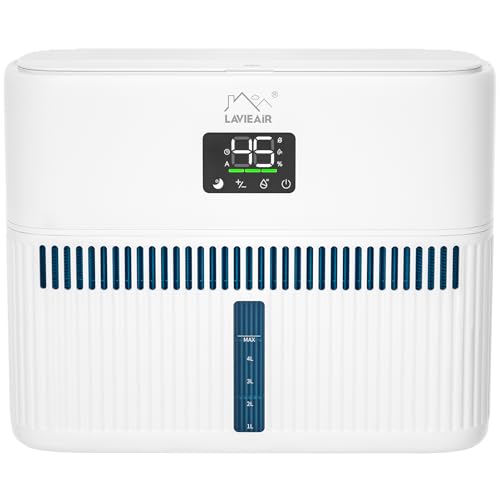 LAVIEAIR Evaporative Humidifiers for Bedroom, Living Room, Nursery, Large Room up to 300 ft², Mist-free No White Dust Top Fill Humidifier for Baby, Plants, 5L Tank, Max 48H Runtime, Easy to Clean