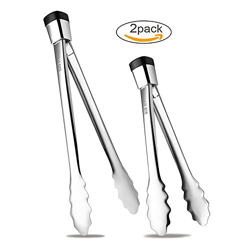 ANG Stainless Steel Kitchen Tongs Set of 2-10.5'' and 12.5'',Locking Standing Food Tongs for Salad,Barbecue,Toast Bread,Pastry,Sandwich