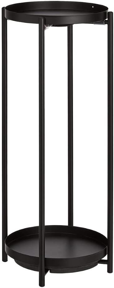 Amazon Basics Round Plant Stand Coated Steel Indoor Outdoor Black 2 Tier