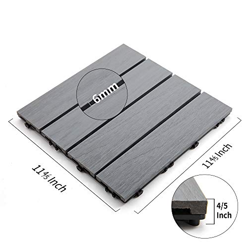PANDAHOME 22 PCS Wood Plastic Composite Patio Deck Tiles, 12”x12