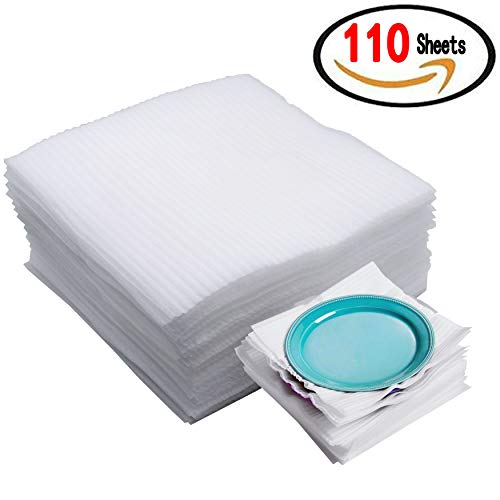 110 Count - 12 Inches x 12 Inches Cushion Foam Wrap Sheets Moving Supplies Packing Foam Packing Material for Dishes, Plates, Glasses, Cups, Furniture Legs or Edges, for all Purpose Protection, Storage
