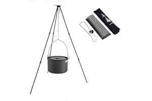 Yahpetes 31.5" Camping Tripod 3 Sections Aluminum Telescopic Campfire Tripods Portable Outdoor Cooking Tripod with Adjustable Suspension Chain and Carrying Bag for Camping(Black)