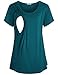 BAIKEA Nursing Pajama Top, Maternity Women Soft Flattering Cute Breastfeeding Blouse Solid Nursing Sleep Shirt Functional with Discrete Access for Latched Mama Cyan M