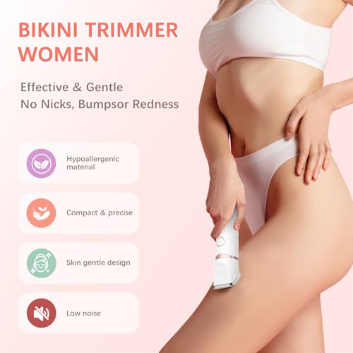 MAXGROOM 3 in 1 Lady Shaver for Women, Wet & Dry Electric Razor, IPX6 Waterproof Bikini Trimmer for Pubic Hair, LED Display, Hypoallergenic for Sensitive Skin, Facial Legs Underarms Body Groomer