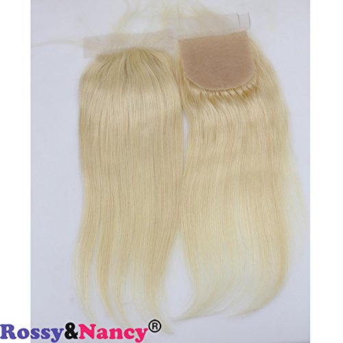 Rossy&Nancy Top Silk Base 4x4" Lace Closures Brazilian Virgin Human Hair Silk Straight Natural Blonde #613 Color Free Part Closure Piece for Women