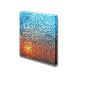 Canvas Prints Wall Art - Sunset in Blue Sky in Sea, Stained Glass Window. | Modern Wall Decor/Home Decoration Stretched Gallery Canvas Wrap Giclee Print. Ready to Hang - 12" x 12"