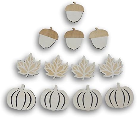 Natural Wood Harvest Autumn Fall Shapes - Pumpkins, Acorns, Leaves - 12 Count