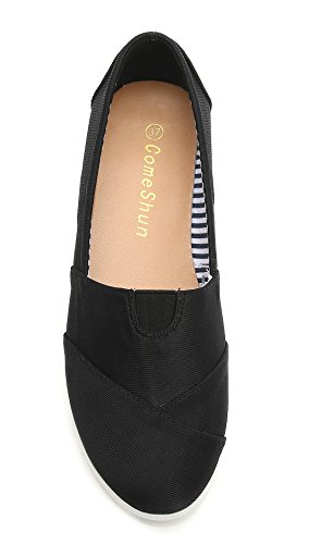 ComeShun Womens Shoes Canvas Comfort Slip On Loafers Sneakers Classic Flats (39 EU/8 US, Black) - Thumbnail 3