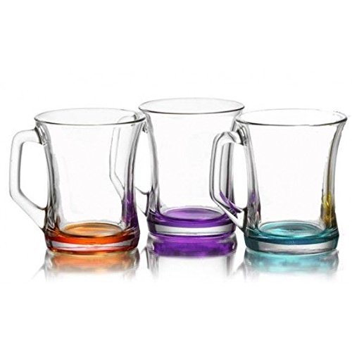 NEW COLOURED SET OF 6 GLASSES TEA COFFEE CAPPUCCINO CUPS HOT DRINK MUGS - R20 by RAYANDIRECT