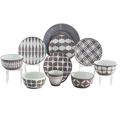 Rustic Dinnerware Set Geometric Print 16-Piece, Taupe