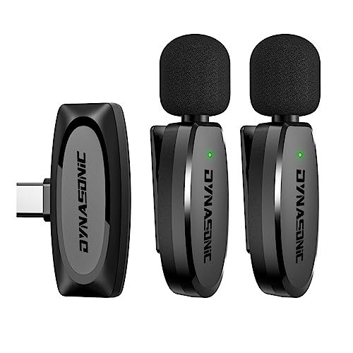 DYNASONIC DM-Pro 02 Pack (2nd Generation) 2 Professional Wireless Microphones Android Type C. Lavalier Lapel Microphone for Mobile (2.4GHz) Facebook Tiktok Video Vlog Youtube