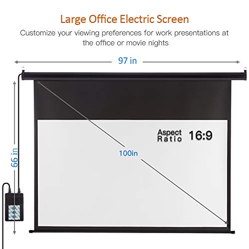 Motorized Projector Screen 100 inch 16:9 HD Diagonal Indoor and Outdoor Electric Move Screen with Remote Control for Family Home Office Theater, Black Motorized Projector Screen 100 inch 16:9 HD Diagonal Indoor and Outdoor Electric Move Screen with Remote Control for Family Home Office Theater, Black