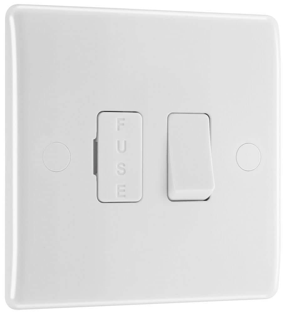 BG Electrical Switched Fused Connection Unit, Fused Spur Switch, Round Edge, Nexus 800 Series, White Moulded, 13A, 850