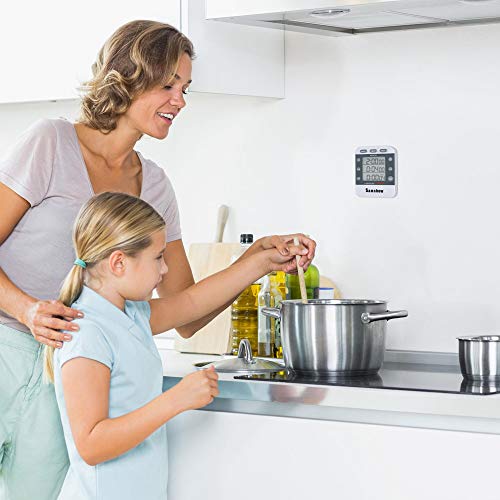 Digital Dual Kitchen Timer, Samshow 3 Channels Count UP/Down Timer, Cooking Timer, Stopwatch, Large Display, Adjustable Volume Alarm with Magnetic Back, Stand, Battery Included (White)