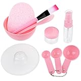 eBoot Facemask Tool Face Mask DIY Mask Facial Care Make up Tool Sets including Bowl Spatula Brush Gauge Puff, Pink, 10 Pieces