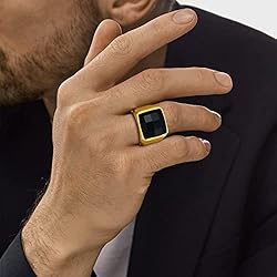 U7 Mens Black Onyx Rings 18K Gold Plated Stainless