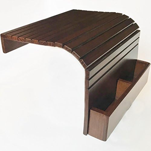 Sofa Arm Tray - Flexible Portable Coach Table - With Remote Control Box - Ideal for Sofas with Square Arm - Dark Brown - Wood