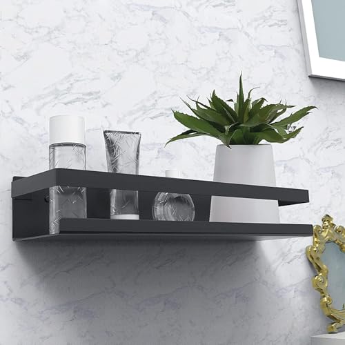 Bestdon Bathroom Shelf Stainless Steel, Shower Shelves Wall Without Drill for Bathroom and Kitchen, Adhesive, Matte Black, 30 cm